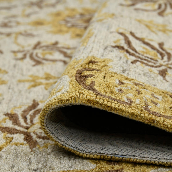 AMER Rugs Romania ROM-3 Hand-Hooked Floral Classic Area Rug Gold 9' x 13'