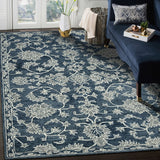 AMER Rugs Romania ROM-4 Hand-Hooked Floral Classic Area Rug Navy 9' x 13'