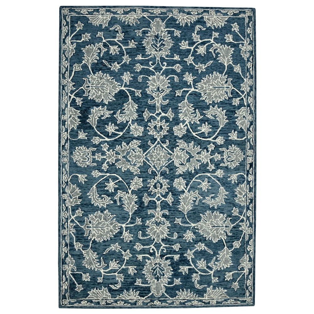 AMER Rugs Romania ROM-4 Hand-Hooked Floral Classic Area Rug Navy 9' x 13'