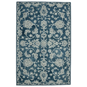 AMER Rugs Romania ROM-4 Hand-Hooked Floral Classic Area Rug Navy 9' x 13'