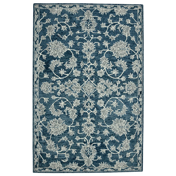 AMER Rugs Romania ROM-4 Hand-Hooked Floral Classic Area Rug Navy 9' x 13'