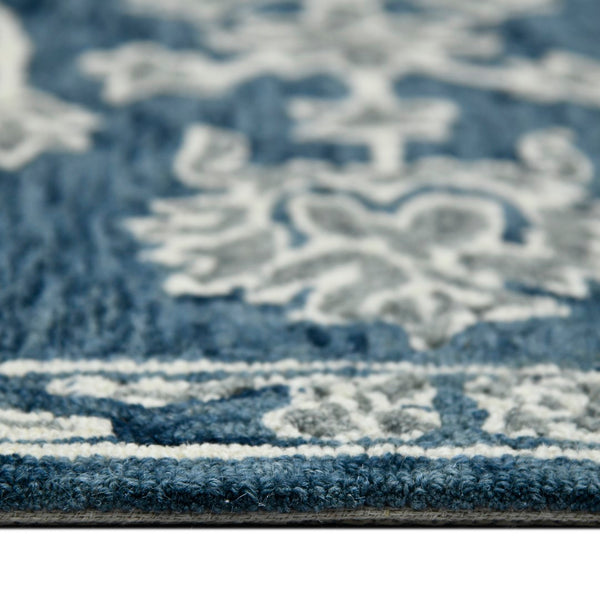 AMER Rugs Romania ROM-4 Hand-Hooked Floral Classic Area Rug Navy 9' x 13'