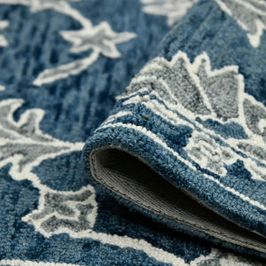 AMER Rugs Romania ROM-4 Hand-Hooked Floral Classic Area Rug Navy 9' x 13'