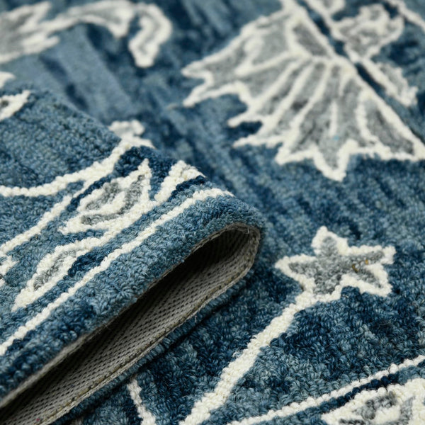 AMER Rugs Romania ROM-4 Hand-Hooked Floral Classic Area Rug Navy 9' x 13'