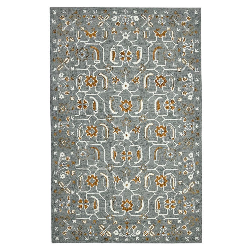 AMER Rugs Romania ROM-5 Hand-Hooked Floral Classic Area Rug Gray/Orange 9' x 13'