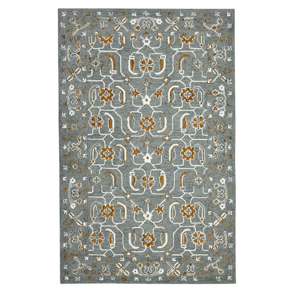AMER Rugs Romania ROM-5 Hand-Hooked Floral Classic Area Rug Gray/Orange 9' x 13'