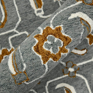 AMER Rugs Romania ROM-5 Hand-Hooked Floral Classic Area Rug Gray/Orange 9' x 13'