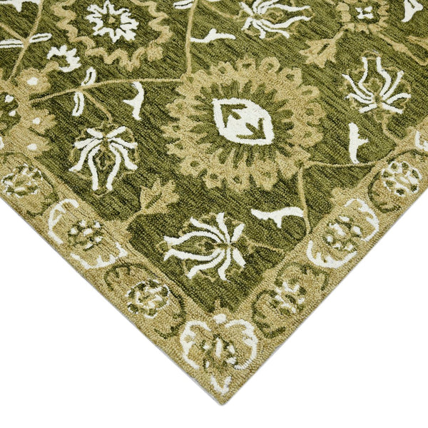 AMER Rugs Romania ROM-6 Hand-Hooked Floral Classic Area Rug Olive Green 9' x 13'