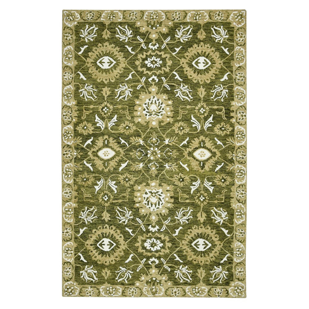 AMER Rugs Romania ROM-6 Hand-Hooked Floral Classic Area Rug Olive Green 9' x 13'