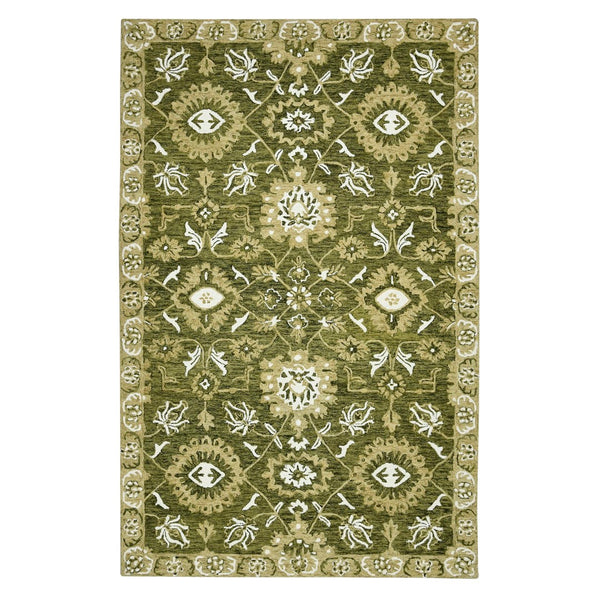 AMER Rugs Romania ROM-6 Hand-Hooked Floral Classic Area Rug Olive Green 9' x 13'