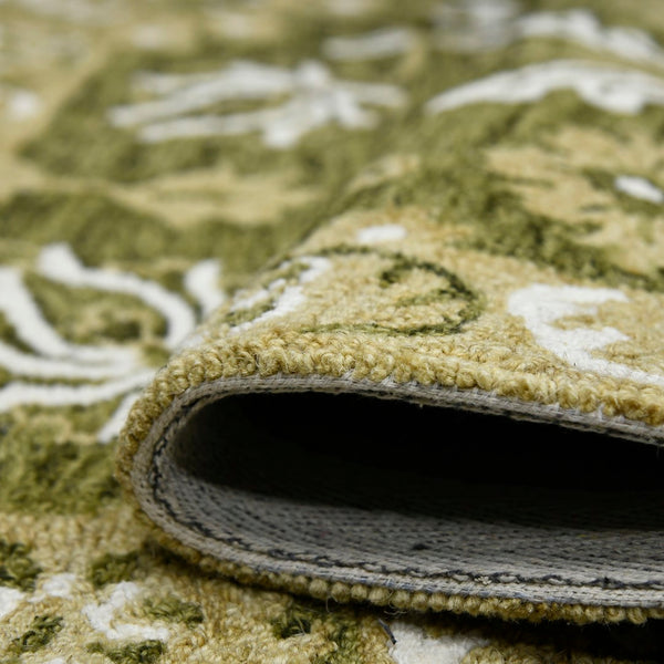 AMER Rugs Romania ROM-6 Hand-Hooked Floral Classic Area Rug Olive Green 9' x 13'