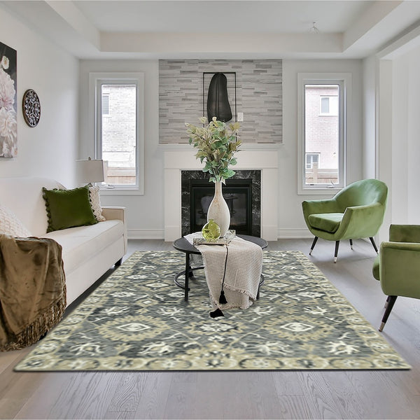 AMER Rugs Romania ROM-7 Hand-Hooked Floral Classic Area Rug Gray 9' x 13'