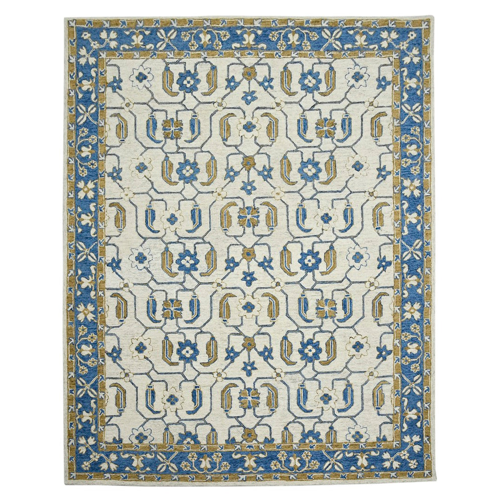 AMER Rugs Romania ROM-8 Hand-Hooked Floral Classic Area Rug Blue 9' x 13'