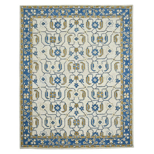 AMER Rugs Romania ROM-8 Hand-Hooked Floral Classic Area Rug Blue 9' x 13'