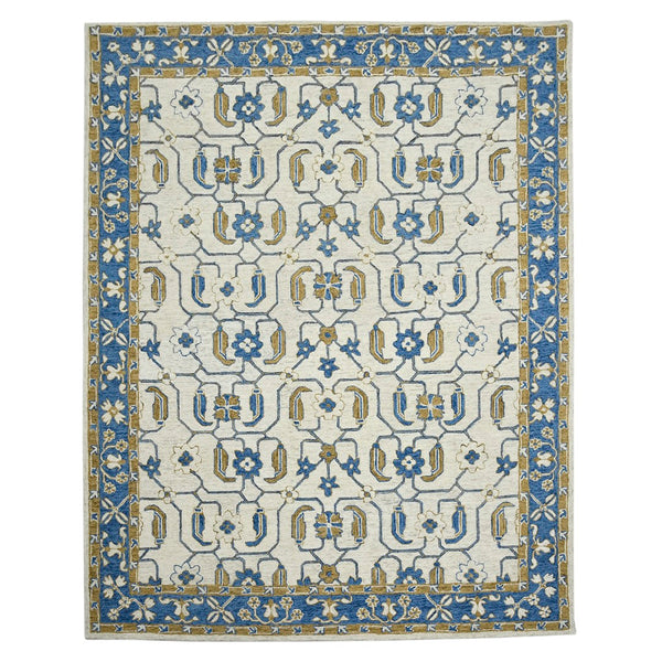 AMER Rugs Romania ROM-8 Hand-Hooked Floral Classic Area Rug Blue 9' x 13'