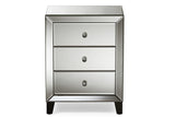 Chevron Modern and Contemporary Hollywood Regency Glamour Style Mirrored 3-Drawers Nightstand Bedside Table