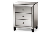 Baxton Studio Chevron Modern and Contemporary Hollywood Regency Glamour Style Mirrored 3-Drawers Nightstand Bedside Table