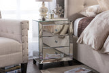Baxton Studio Chevron Modern and Contemporary Hollywood Regency Glamour Style Mirrored 3-Drawers Nightstand Bedside Table