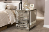 Baxton Studio Currin Contemporary Mirrored 3-Drawer Nightstand