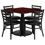 English Elm EE2423 Traditional Commercial Grade Laminate Restaurant Table and Chair Set Mahogany Top/Black Vinyl Seat EEV-15873