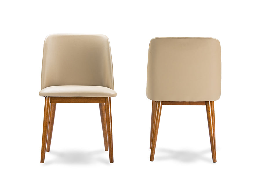 Baxton Studio Lavin Mid-Century "Walnut" Light Brown/Beige Faux Leather Dining Chair (Set of 2)