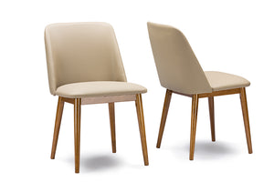 Baxton Studio Lavin Mid-Century "Walnut" Light Brown/Beige Faux Leather Dining Chair (Set of 2)