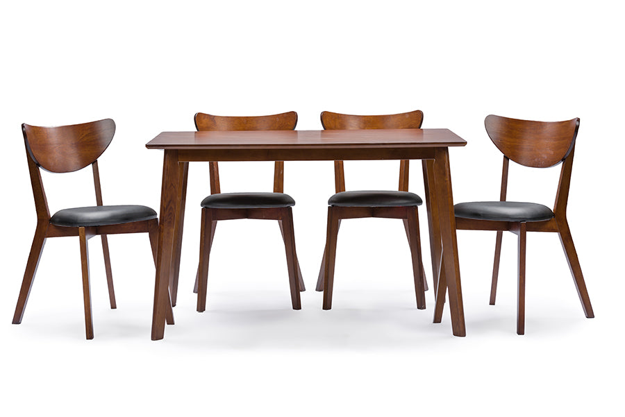 Baxton Studio Sumner Mid-Century Style "Walnut" Brown 5-Piece Dining Set