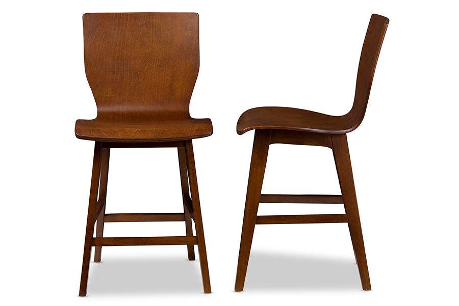 Baxton Studio Elsa Mid-century Modern Scandinavian Style Dark Walnut Bent Wood Counter Stool (Set of 2)