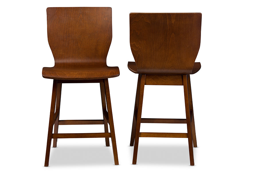 Baxton Studio Elsa Mid-century Modern Scandinavian Style Dark Walnut Bent Wood Counter Stool (Set of 2)