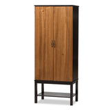 Marya Mid-Century Modern Dark Brown And Walnut Two-Tone Solid Rubberwood MDF Veneered Wine Cabinet