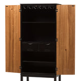 Baxton Studio Marya Mid-Century Modern Dark Brown And Walnut Two-Tone Solid Rubberwood MDF Veneered Wine Cabinet