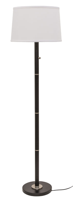 Rupert three way floor lamp in black with satin nickel accents