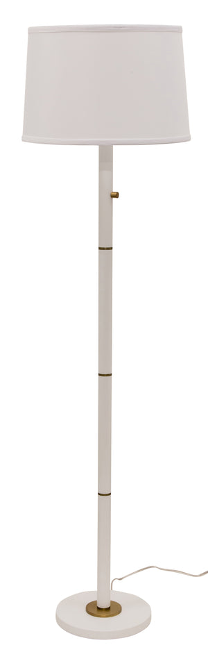 Rupert three way floor lamp in white with weathered brass accents