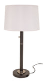 Rupert three way table lamp in black with satin nickel accents and USB port