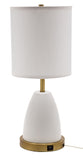 Rupert table lamp with weathered brass accents and USB port