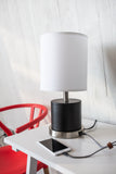 Rupert table lamp with satin nickel accents and USB port