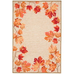 Trans-Ocean Liora Manne Ravella Falling Leaves Border Casual Indoor/Outdoor Hand Tufted 70% Polypropylene/30%Acrylic Rug Natural 8'3" x 11'6"
