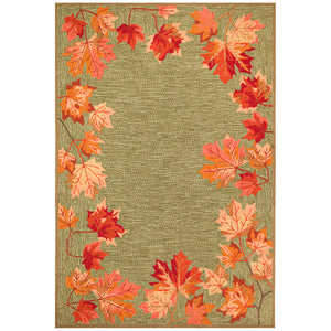 Trans-Ocean Liora Manne Ravella Falling Leaves Border Casual Indoor/Outdoor Hand Tufted 70% Polypropylene/30%Acrylic Rug Moss 8'3" x 11'6"