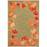 Trans-Ocean Liora Manne Ravella Falling Leaves Border Casual Indoor/Outdoor Hand Tufted 70% Polypropylene/30%Acrylic Rug Moss 8'3" x 11'6"
