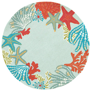Trans-Ocean Liora Manne Ravella Ocean Scene Casual Indoor/Outdoor Hand Tufted 70% Polypropylene/30%Acrylic Rug Aqua 5' Round