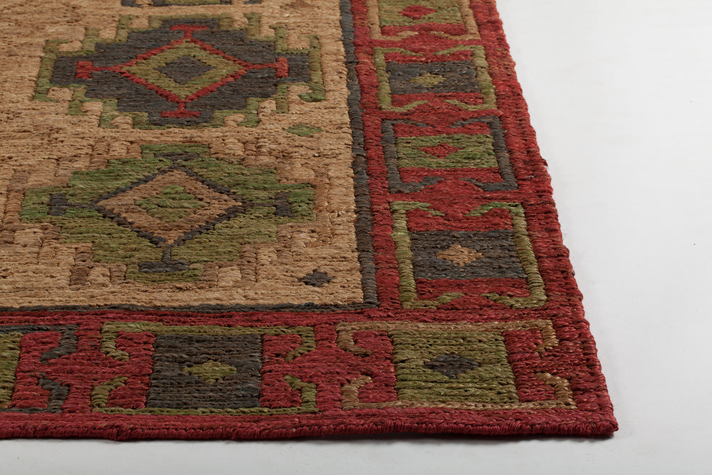Chandra Rugs Ryleigh 100% Jute Hand-Woven Transitional Wool Rug Red/Green/Natural 7'9 x 10'6