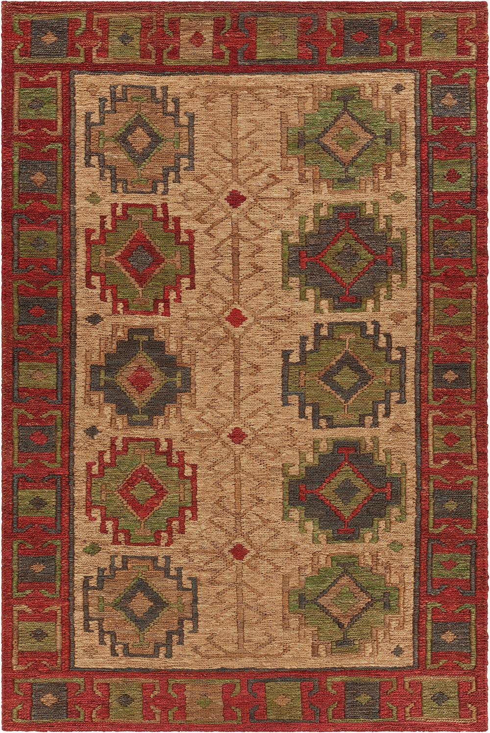 Chandra Rugs Ryleigh 100% Jute Hand-Woven Transitional Wool Rug Red/Green/Natural 7'9 x 10'6