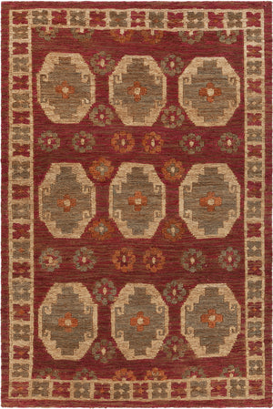 Chandra Rugs Ryleigh 100% Jute Hand-Woven Transitional Wool Rug Red/Green/Natural 7'9 x 10'6