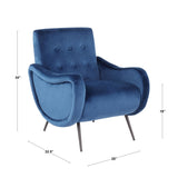 Rafael Contemporary Lounge Chair in Black Metal and Blue Velvet by LumiSource