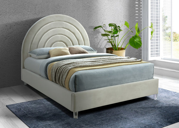Rainbow Acrylic / Velvet / Engineered Wood / Foam Contemporary Cream Velvet Full Bed - 60" W x 76.4" D x 59.5" H