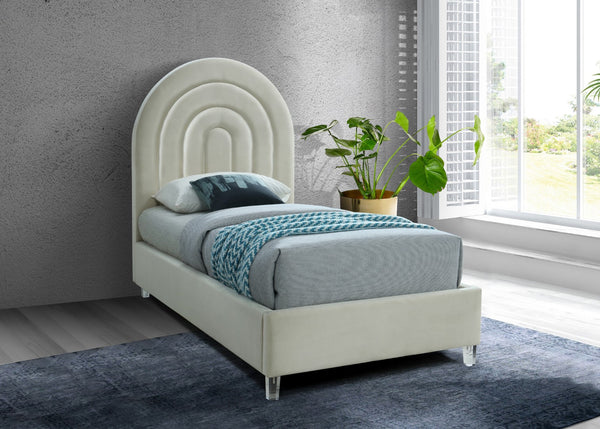 Rainbow Acrylic / Velvet / Engineered Wood / Foam Contemporary Cream Velvet Twin Bed - 44.5" W x 76.4" D x 59.3" H