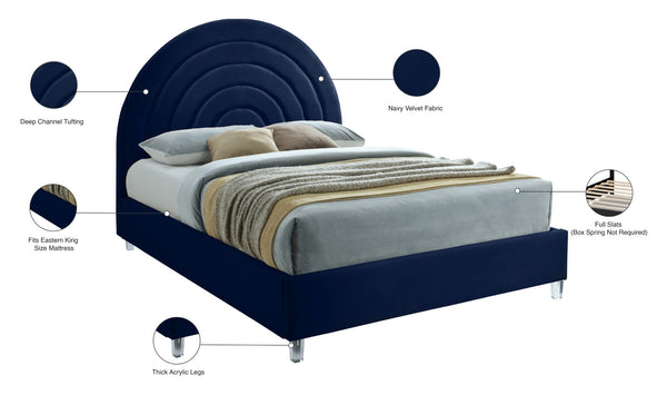 Rainbow Acrylic / Velvet / Engineered Wood / Foam Contemporary Navy Velvet King Bed - 81.5" W x 81.9" D x 59.3" H