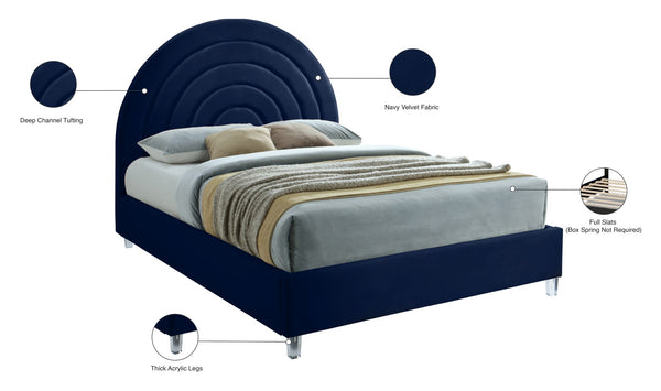 Rainbow Acrylic / Velvet / Engineered Wood / Foam Contemporary Navy Velvet Queen Bed - 65.7" W x 81.9" D x 59.3" H