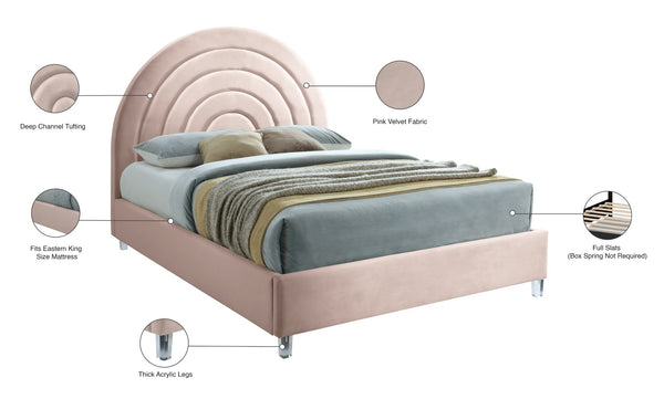 Rainbow Acrylic / Velvet / Engineered Wood / Foam Contemporary Pink Velvet King Bed - 81.5" W x 81.9" D x 59.3" H