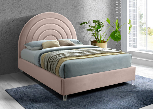 Rainbow Acrylic / Velvet / Engineered Wood / Foam Contemporary Pink Velvet King Bed - 81.5" W x 81.9" D x 59.3" H